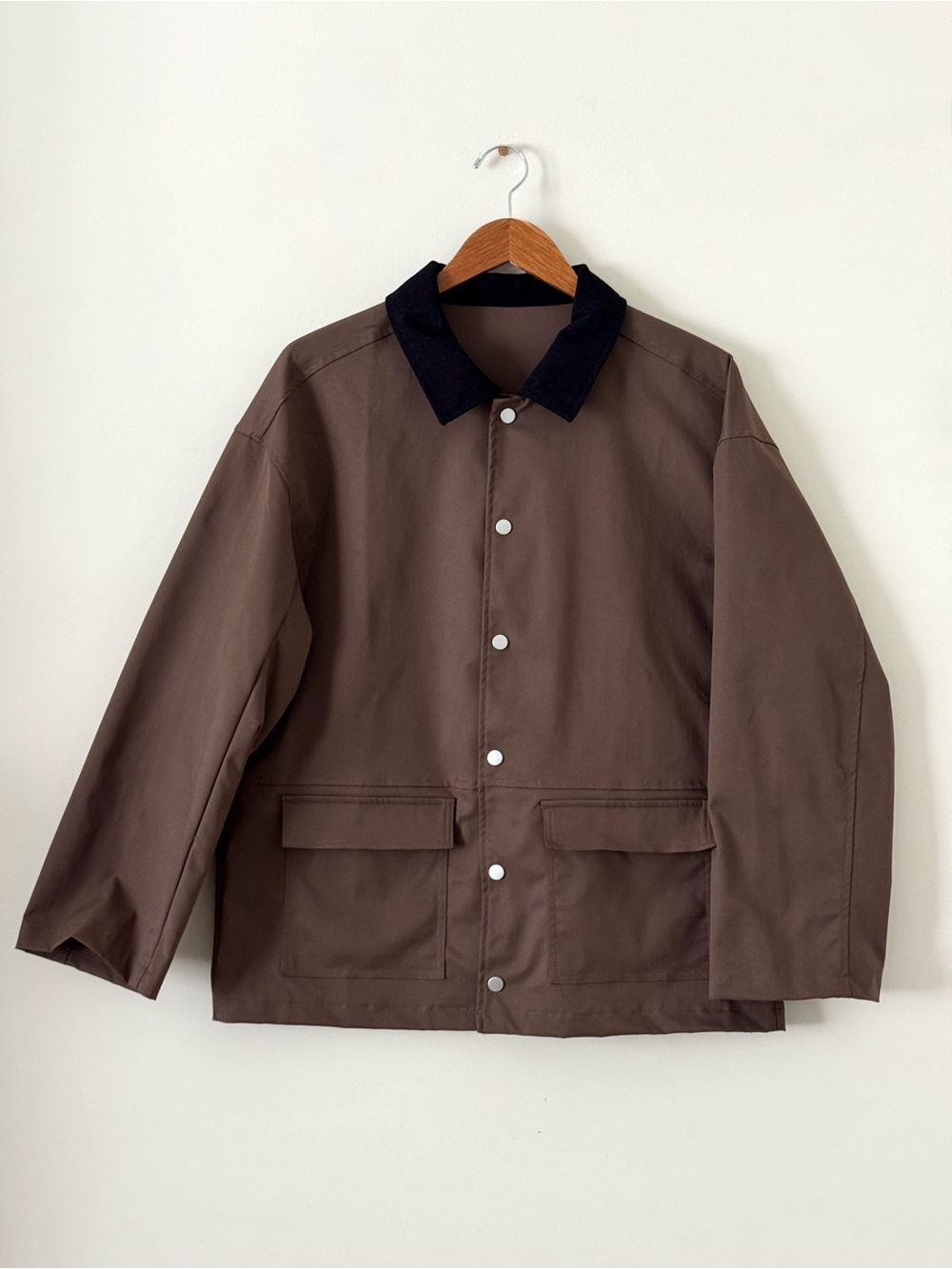 Espresso Brown Barn Jacket Utility Chore Coat Minimalist Workwear - Size M
